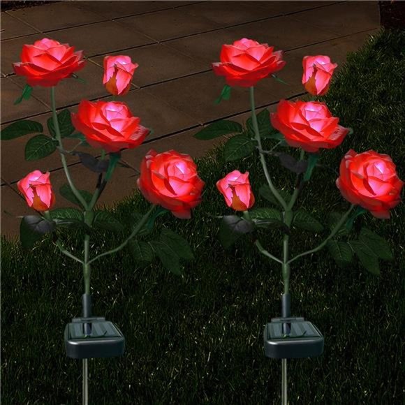 Outdoor Solar Powered Rose Lights, Decorative Flower lamp, for Garden Yard Patio - Picture 1 of 7